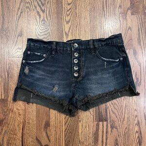 Free People Black Button-Up Jean Shorts